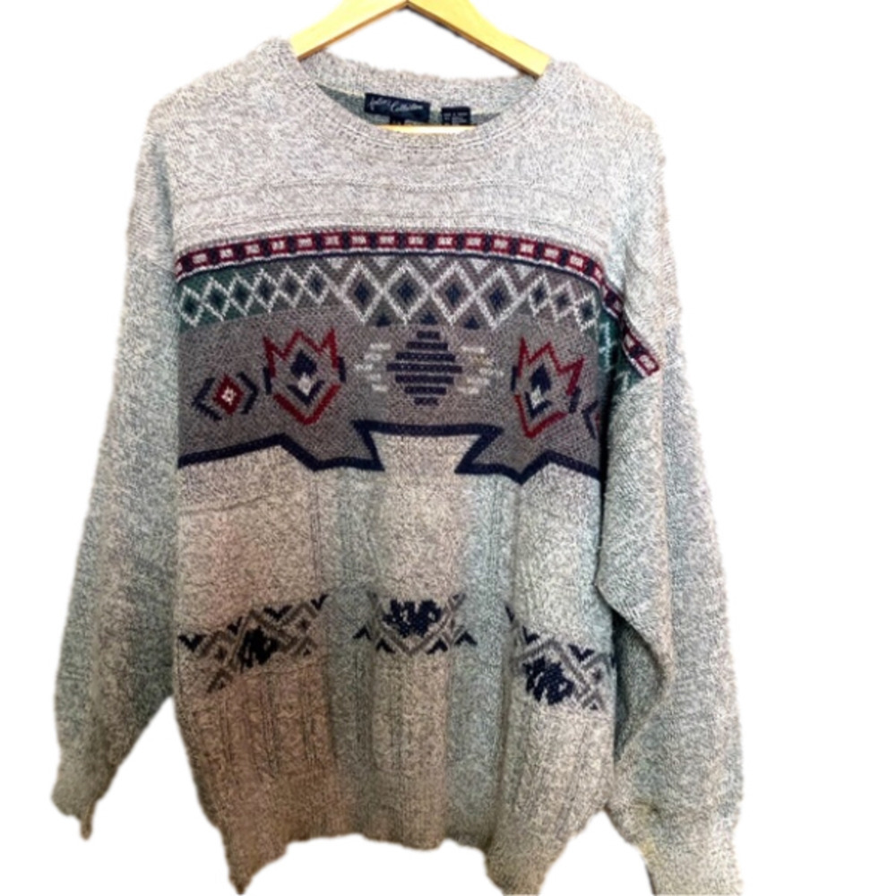 Vintage Southwestern Wool Blend Knit Pullover Crewneck Sweater Large